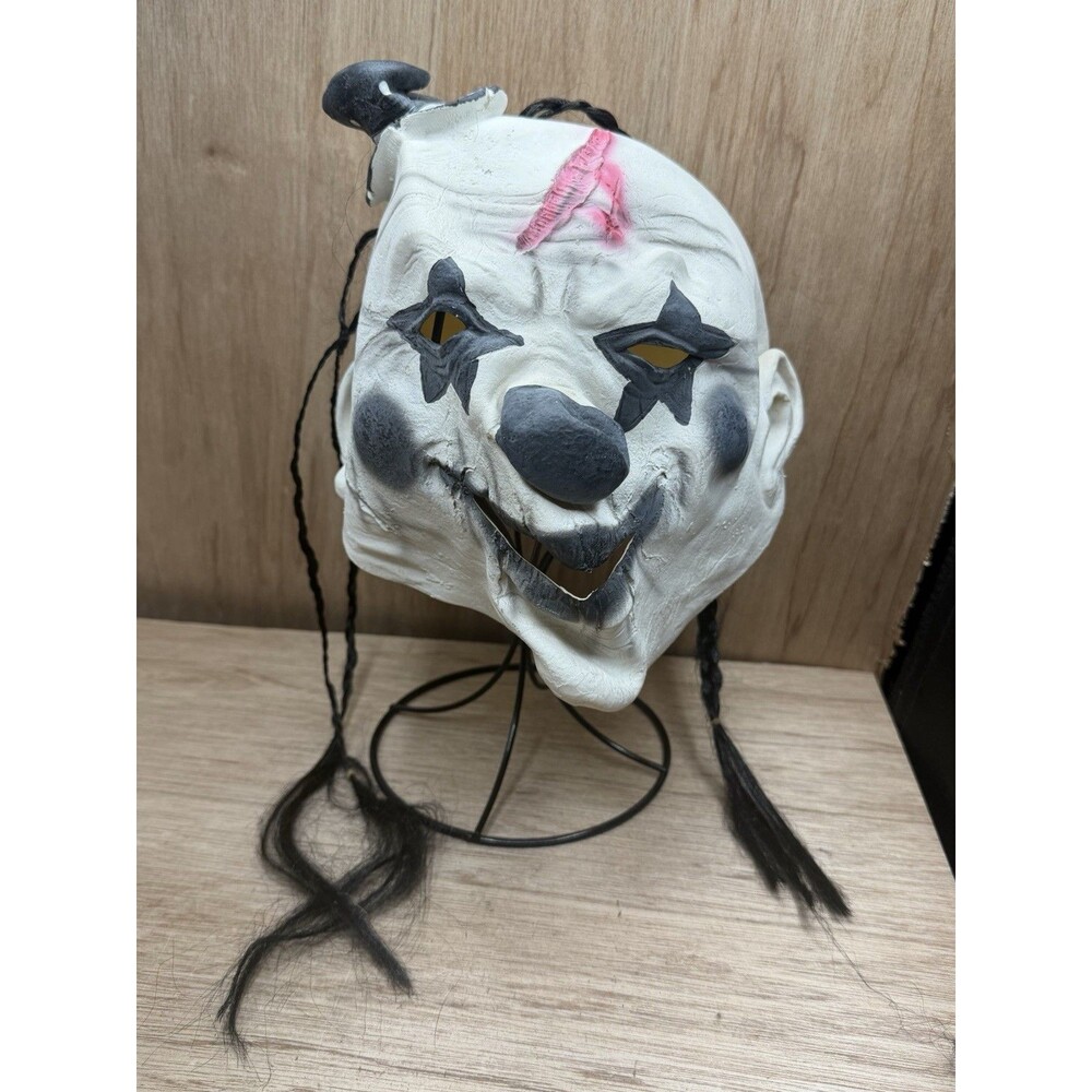 Halloween Evil Clown Scary Mask Carnival Prop Black White Costume- Adult Size